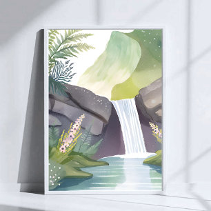 Poster Cachoeira Sussurro   Paisagem Aquarela da Natureza