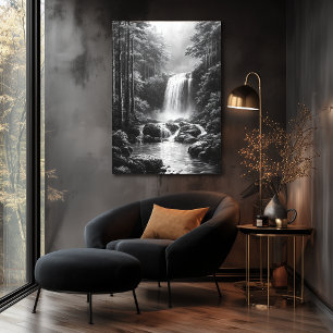 Poster Cachoeira Tranquila na Floresta - Arte a Carvão