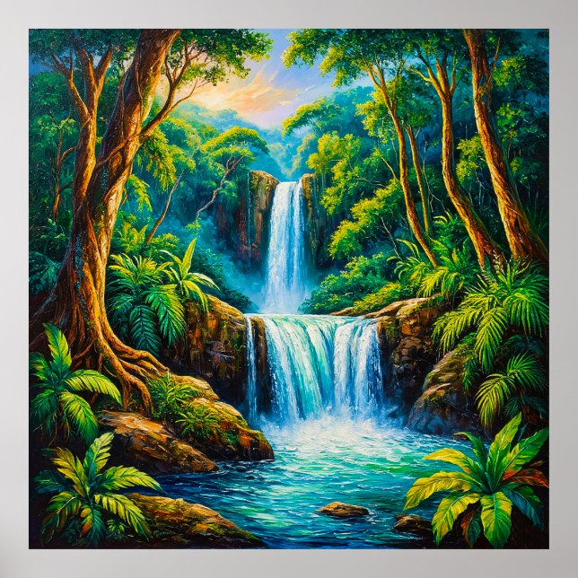 Poster Cachoeira Tranquila na Selva (Frente)