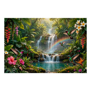 Pôster Cachoeiras Arco-íris Beija-flores Esconderijo Trop