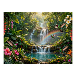 Pôster Cachoeiras Arco-íris Beija-flores Esconderijo Trop