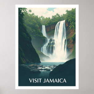 Poster Cachoeiras do rio Dunn, Jamaica ilustração vintage