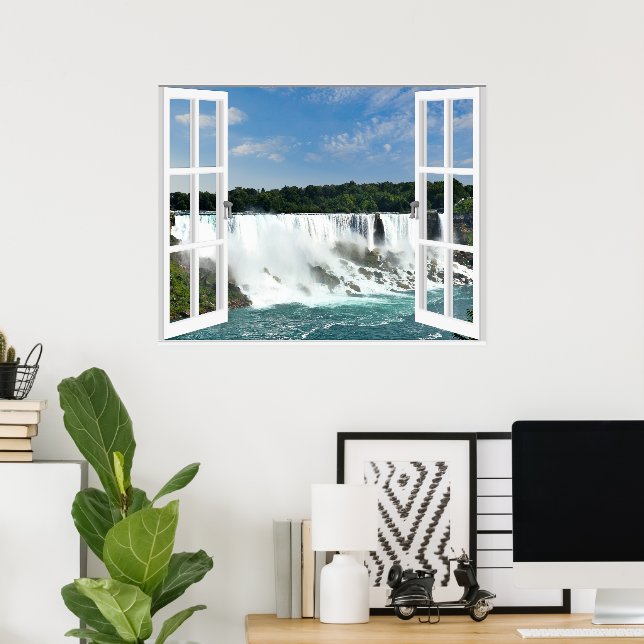 Pôster Cachoeiras Trompe l'oeil Vista da Janela Falsa (Escritório em casa)