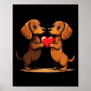 Poster Cachorrinho Dachshund Charmoso Coração para o Dia