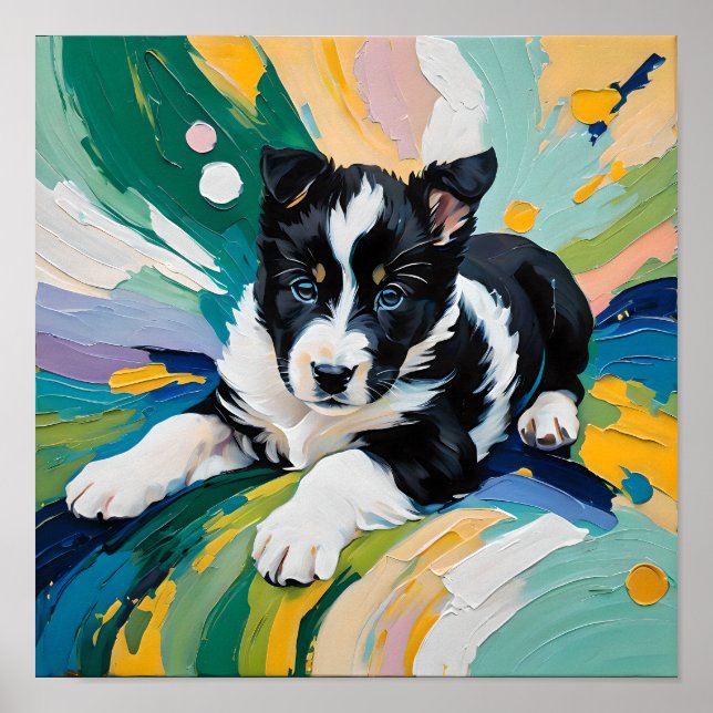Poster Cachorrinho Divertido em Explosão de Cor – Abstrat (Frente)