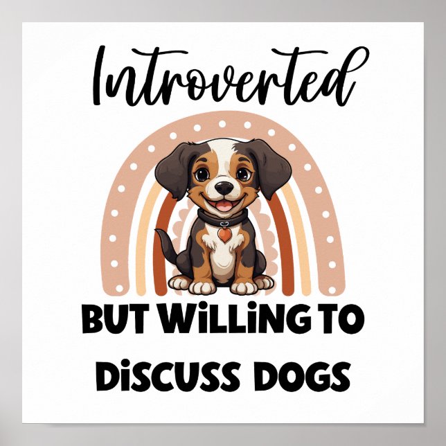 Poster Cachorrinho Fofo Boho Arco-Íris Gráfico "Introvert (Frente)