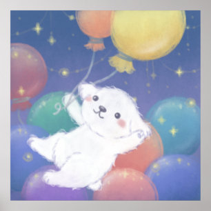 Poster Cachorrinho Fofo com Balões e Estrelas