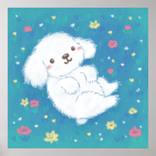Poster Cachorrinho Fofo com Flores