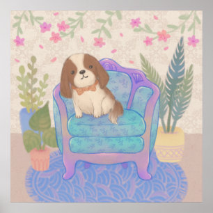 Poster Cachorrinho Fofo em Ilustração de Poltrona Vintage