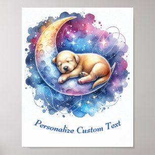 Poster Cachorrinho Fofo Personalizado Dormindo na Lua