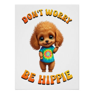 Pôster Cachorrinho Poodle Hippie Cachorro Feliz 
