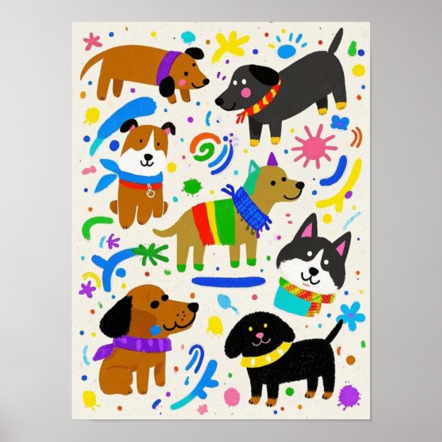Poster Cachorrinhos brincalhões de desenho animado (Frente)