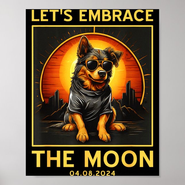 Poster Cachorro Abraça Lua Eclipse Solar Total 2024 Engra (Frente)
