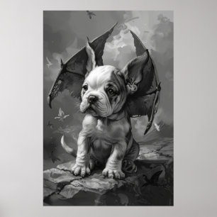 Poster Cachorro Adorável com Dragão Wings Fantasy Art Pos