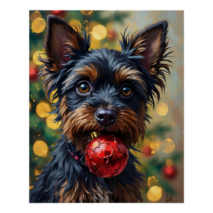 Pôster Cachorro Affenpinscher com Enfeite de Natal