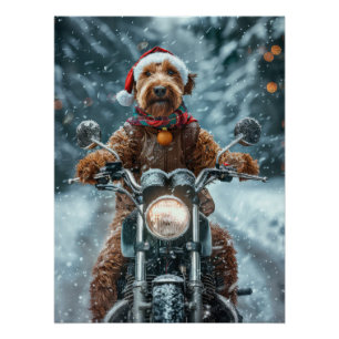 Pôster Cachorro Airedale Pilotando Moto Natal