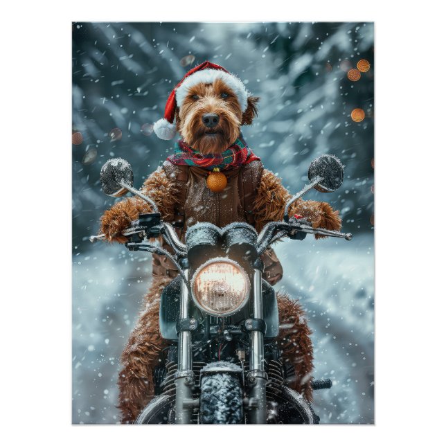 Pôster Cachorro Airedale Pilotando Moto Natal (Frente)