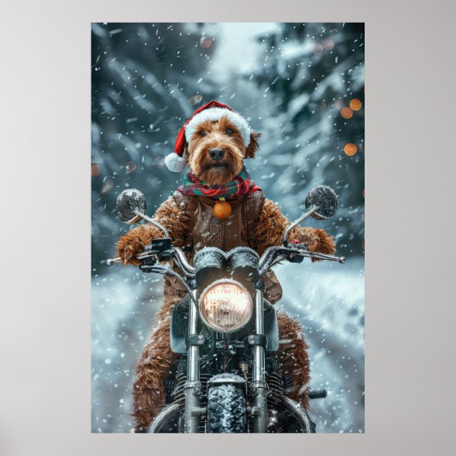 Poster Cachorro Airedale Pilotando Moto Natal (Frente)