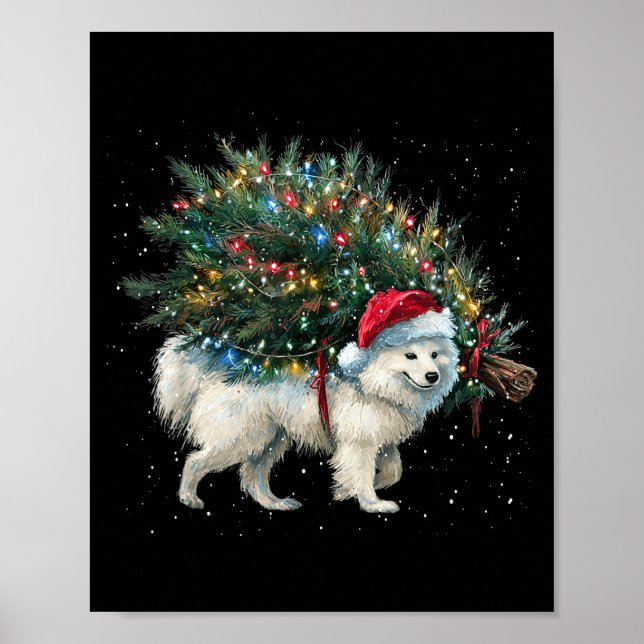 Poster Cachorro Americano Eskimo Fofo Em Uma Árvore De Na (Frente)