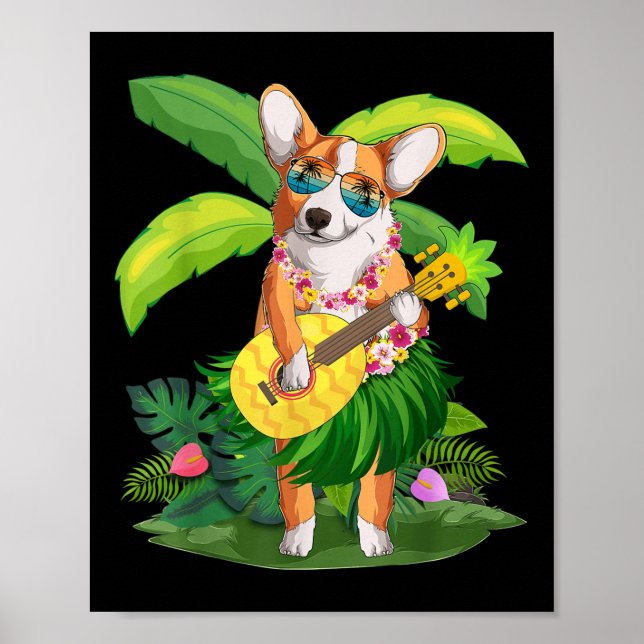 Poster Cachorro &amp do Havaí; Pineapple Ukulele Summer (Frente)