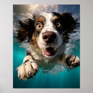 Poster Cachorro Animado Nadando Embaixo d'Água Design