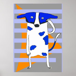 Pôster Cachorro azul, Abstrato de triângulo laranja