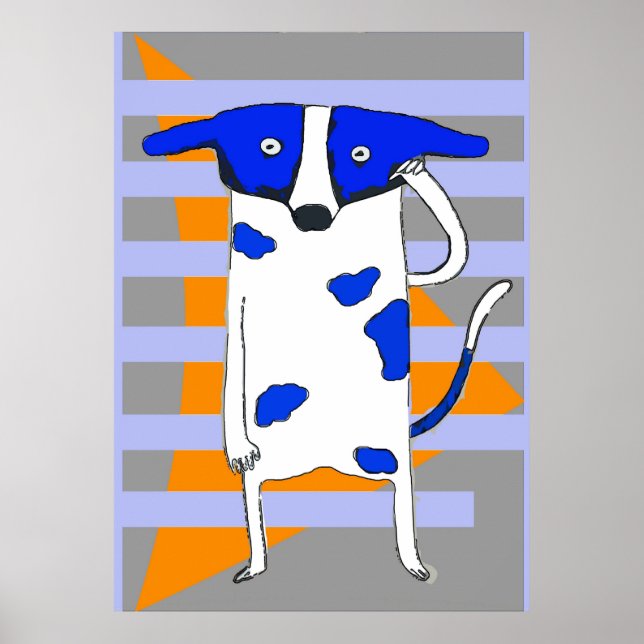 Pôster Cachorro azul, Abstrato de triângulo laranja (Frente)