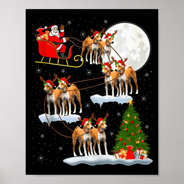Poster Cachorro Basenji Papai Noel Trenó Voador Divertido (Frente)