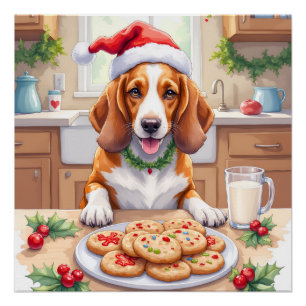 Pôster Cachorro Basset Adorável Roubando Biscoitos de Nat