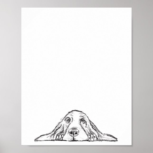 Poster cachorro basset hound preto branco simples olhos d (Frente)