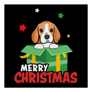 Pôster Cachorro Beagle Amantes do Papai Noel Natal Feliz
