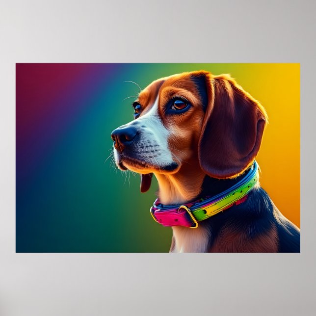 Poster Cachorro Beagle Bonito Com Coleira Vibrante (Frente)