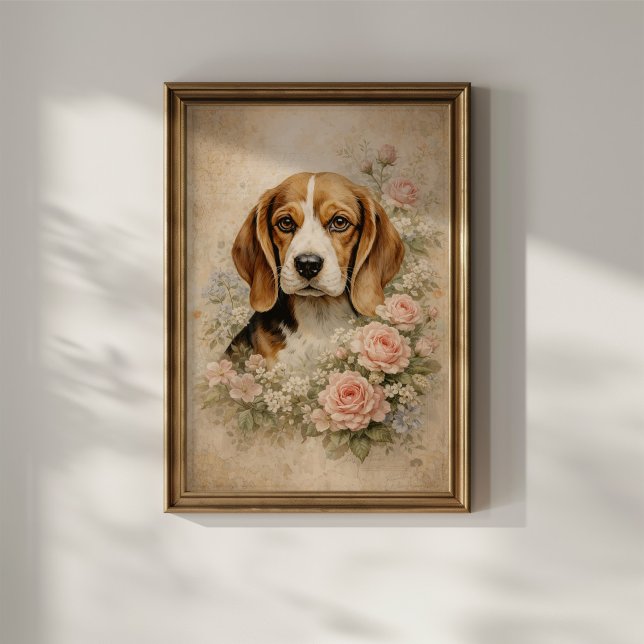 Poster Cachorro Beagle com Rosas (Criador carregado)
