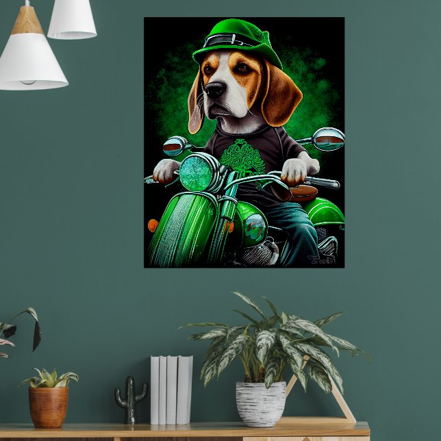 Poster Cachorro Beagle dirigindo bicicleta no Dia de São  (Sala de Estar 1)