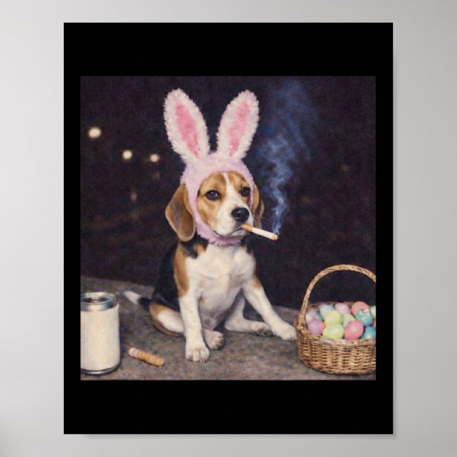 Poster Cachorro Beagle Engraçado Orelhas de Coelho Retro  (Frente)
