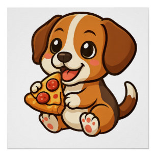 Pôster Cachorro beagle fofo pizza amantes de pizza cartoo
