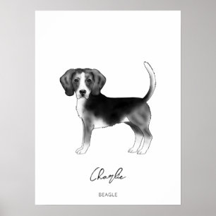 Poster Cachorro Beagle Preto e Branco com Texto Personali