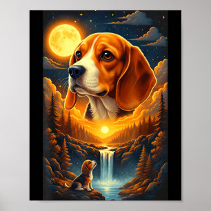 Poster Cachorro Beagle uivando para a lua 