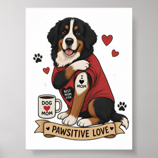 Poster Cachorro Bernês com Ilustração de Tatuagem Eu Amo