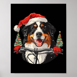 Poster Cachorro Bernês de Natal Fofo Andando de Bicicleta