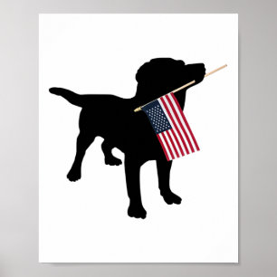 Poster Cachorro Black Lab segurando bandeira patriótica d