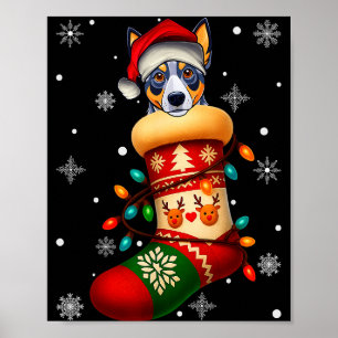 Poster Cachorro Blue Heeler de Chapéu de Papai Noel em Me