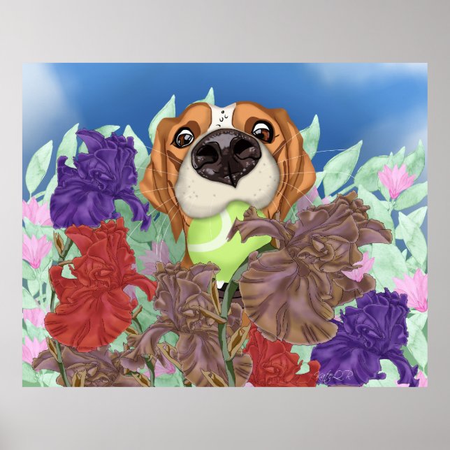 Poster Cachorro bonito em um campo de flores. (Frente)