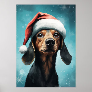 Poster Cachorro Bonito Vestindo Natal Hat Dachshund Natal