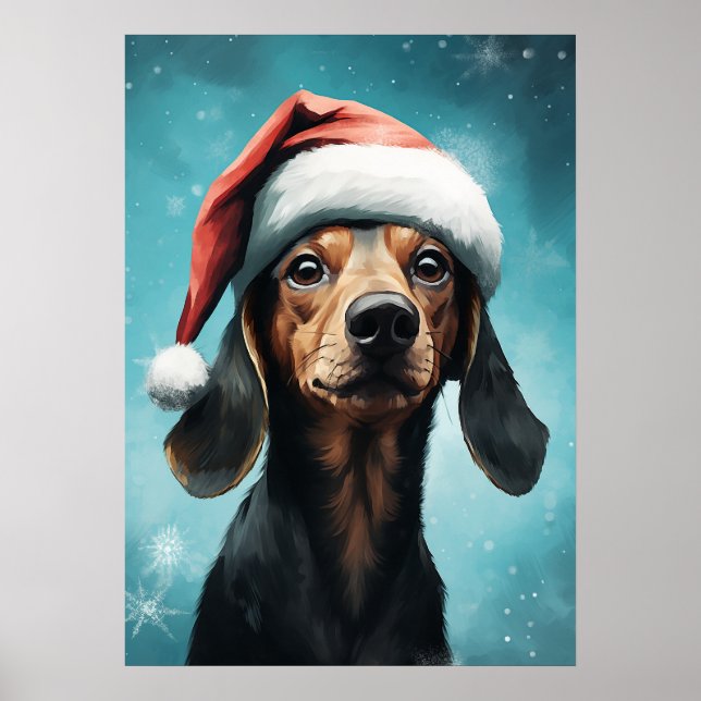 Poster Cachorro Bonito Vestindo Natal Hat Dachshund Natal (Frente)