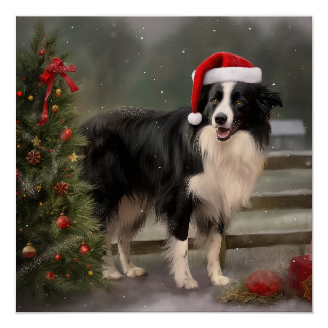 Pôster Cachorro Border Collie na Neve Natal (Frente)