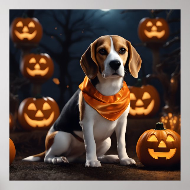 Poster Cachorro Borrão Bonito do Halloween Cachorro Pumpk (Frente)