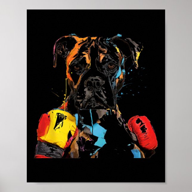 Poster Cachorro Boxer Com Luvas Homens Mulheres Crianças (Frente)