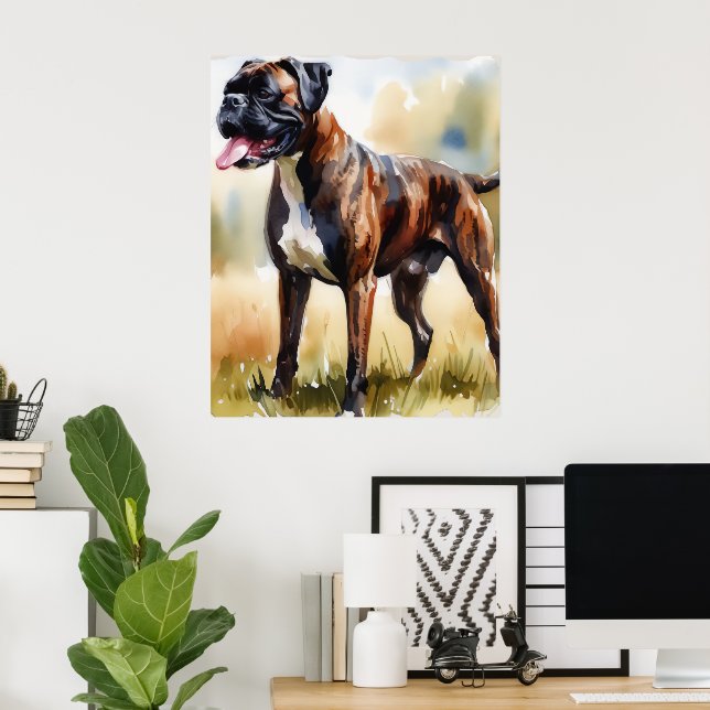 Poster Cachorro Boxer de Aquarela (Escritório em casa)