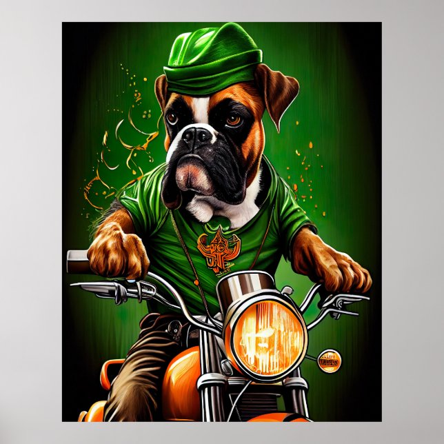 Poster Cachorro Boxer Dirigindo Bicicleta Dia de São Patr (Frente)